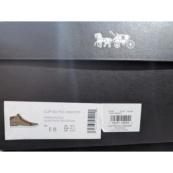 Coach Clip High Top Sneakers G5367 Sig PVC Khaki Saddle Women’s 10B NIB