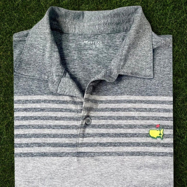 Masters Tech Augusta National Golf Polo Gray Striped Performance Shirt Sz S NWOT