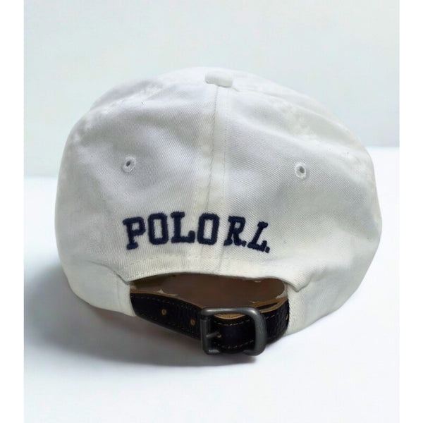 Polo Ralph Lauren P-Wing Foot White Adjustable Hat Leather Strap EUC Rare