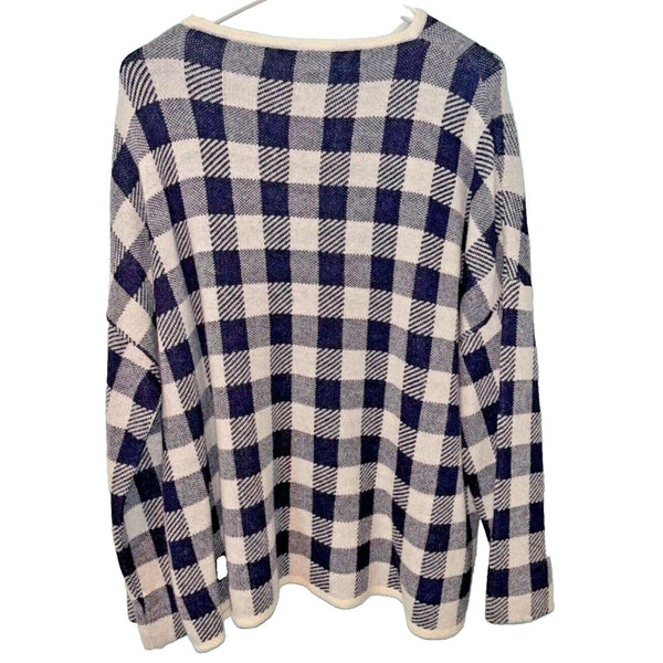 Rosso35 Sweater Womens 44 Wool Cashmere Check Italy Knit Crewneck NWOT