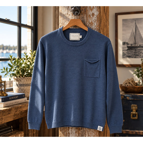 Long Wharf Supply Co. Newport SeaWell Pocket Roll Neck Crew Sweater Sz. XL Blue