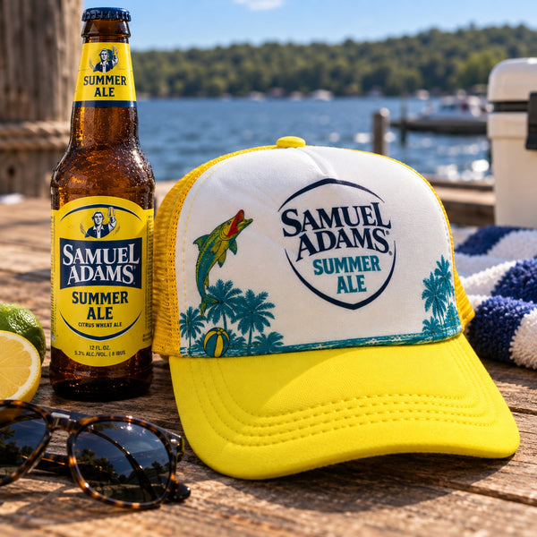 Samuel Adams Summer Ale Foam Trucker Hat Yellow Mesh Snapback Beach Beer Cap