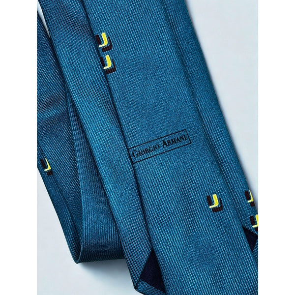 Giorgio Armani 100% Silk Tie Made in Italy Vintage Blue Geometric Pattern