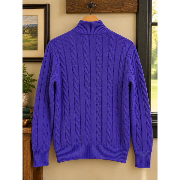 Polo Ralph Lauren Purple Silk Cashmere Cable Knit 1/4 Zip Sweater Sz. M Vintage