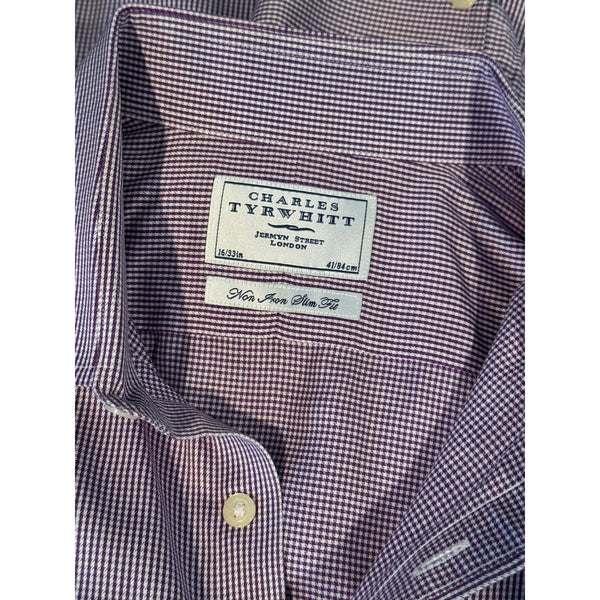 Charles Tyrwhitt Dress Shirt Non Iron Slim Fit Check Men's 16/33