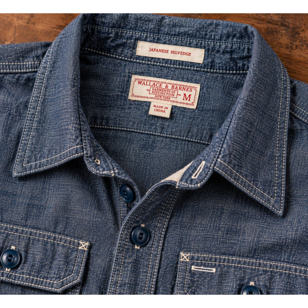 Wallace & Barnes J. Crew Naval Workshirt M Japanese Selvedge Chambray Blue NWOT