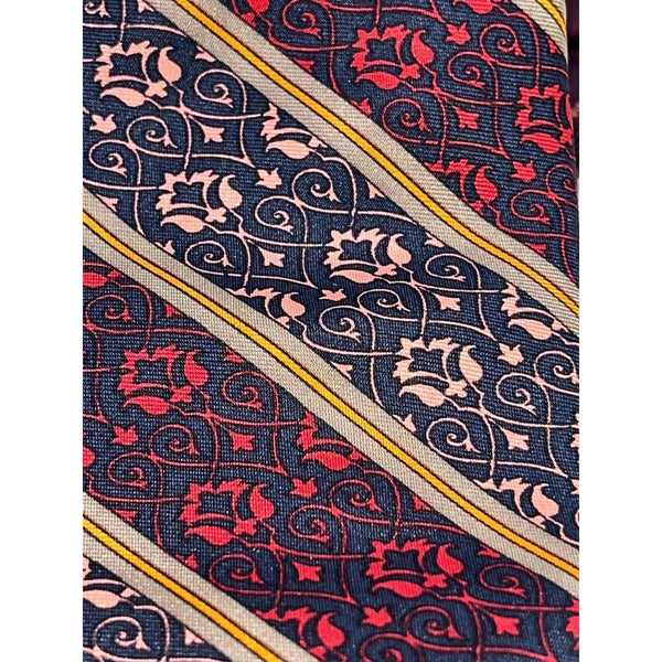 Yves Saint Laurent Vintage 80s Silk Tie Floral Stripe Handmade Italy Luxury
