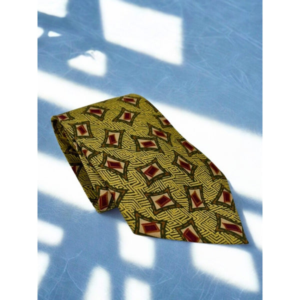 Burberrys of London Vintage Silk Tie Geometric Pattern Yellow Green Red