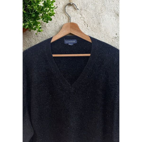 Lands' End Mens 100% Cashmere V-Neck Sweater Black 2XL Tall