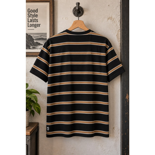 Todd Snyder Striped Boxy Tee Men's 2XL Black Brown Cotton Portugal NWOT Rare
