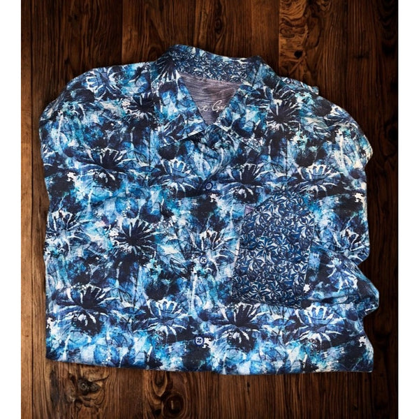 Robert Graham Blue Floral Shirt Mens M Flip Cuff Geometric Button Down EUC