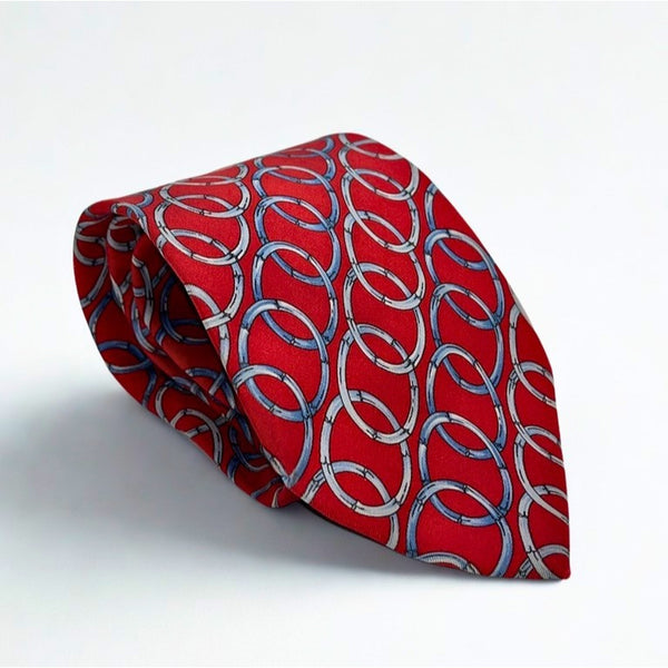 Gucci Silk Tie Red Equestrian Horsebit Geometric Made in Italy Luxury Classic