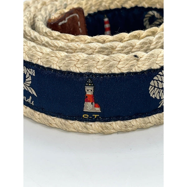 Polo Ralph Lauren Nautical Rope Belt Size 38 Lighthouse Knots D-Ring Vintage