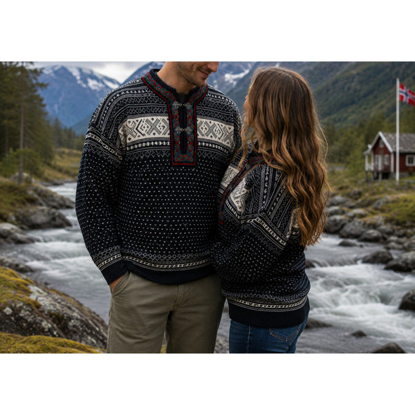 Dale of Norway Setesdal Lusekofte Pullover Sweater Sz. M Black White 100% Wool