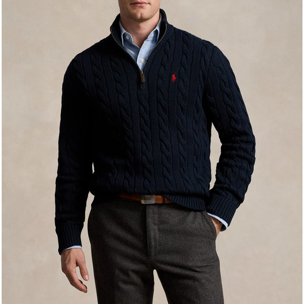 Polo Ralph Lauren Cable Knit 1/4 Zip Sweater Navy Blue Cotton 2XL NWT