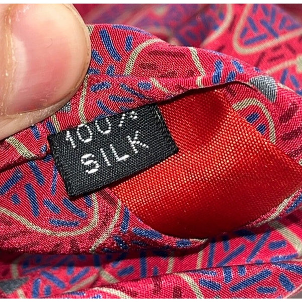 Yves Saint Laurent Vintage 80s Silk Tie Navy Red Geometric Italy Handmade Retro