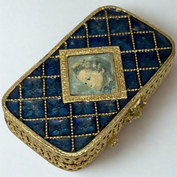 Estee Lauder Cobalt Blue Enamel Portrait Solid Perfume Compact NIB VTG