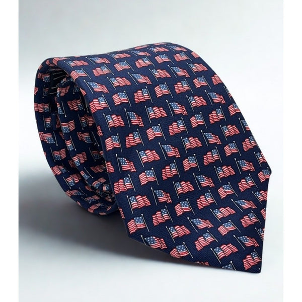 Salvatore Ferragamo Silk Tie USA Flag Patriotic Navy Made Italy Luxury Vintage
