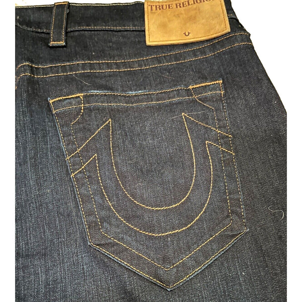 True Religion Ricky Straight Jeans Wanted Man Dark Wash Mens 42x34 Stretch USA