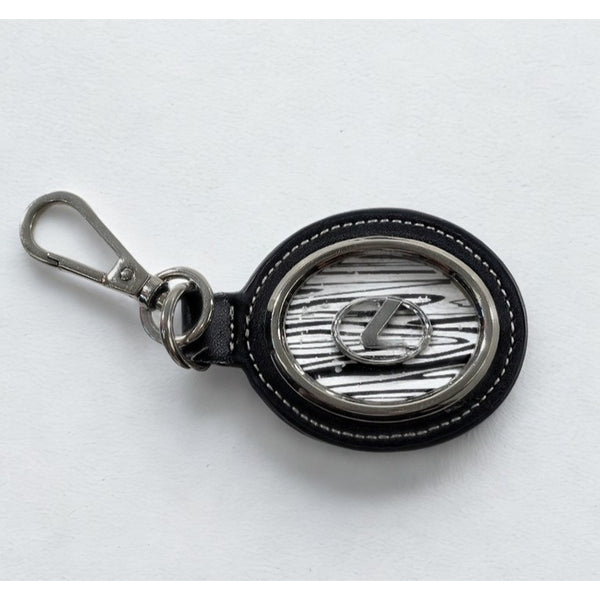 Lexus Leather Keychain Key Ring Fob Black Chrome Logo OEM Luxury Accessory