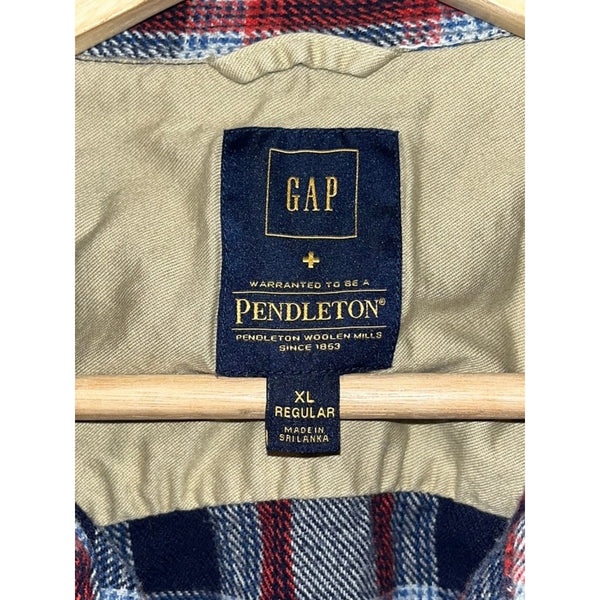 Gap x Pendleton Flannel Shirt Men XL Red Navy Plaid Cotton Double Pocket
