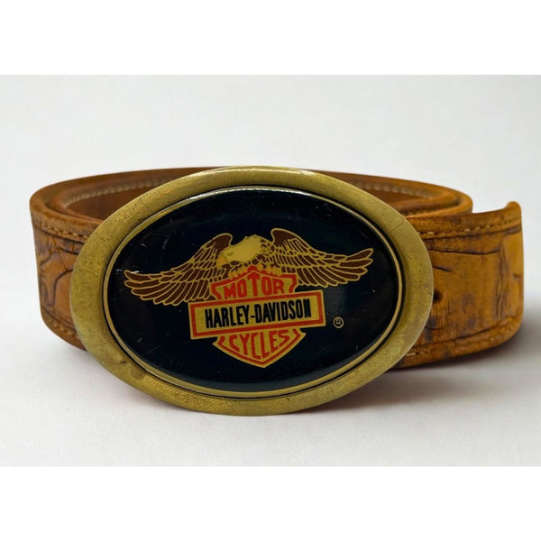 Harley Davidson 1983 Baron Solid Brass Belt Buckle USA Western Leather Vintage