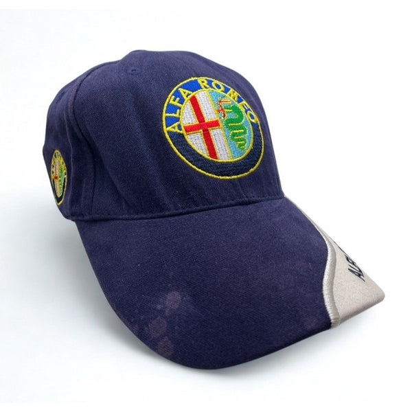 Alfa Romeo Y2K Hat Cap Adjustable Blue White Embroidered Logo Racing Vintage