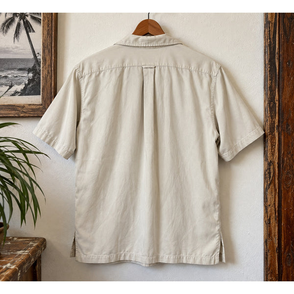 Polo Ralph Lauren Caldwell Camp Shirt Ivory Silk Cotton Loop Collar Men's Small