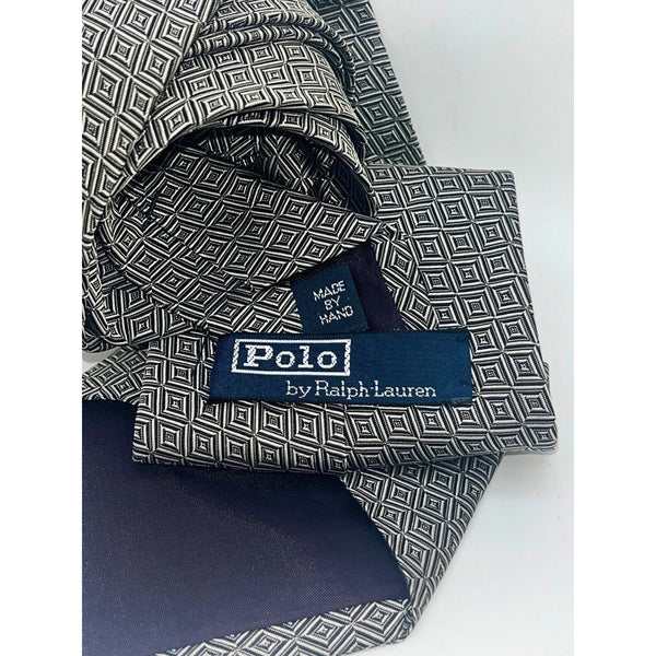 Polo Ralph Lauren Handmade Silk Tie Geometric Diamond USA Classic Vintage