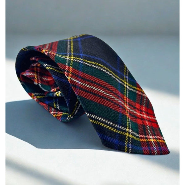 The Scotch House Black Stewart Scottish Tartan Wool Tie Plaid Scotland Vintage