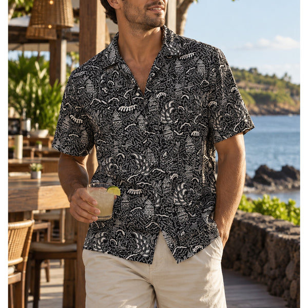 Wallace & Barnes Camp Collar Shirt XL Black Dobby Scribble Print J.Crew NWT
