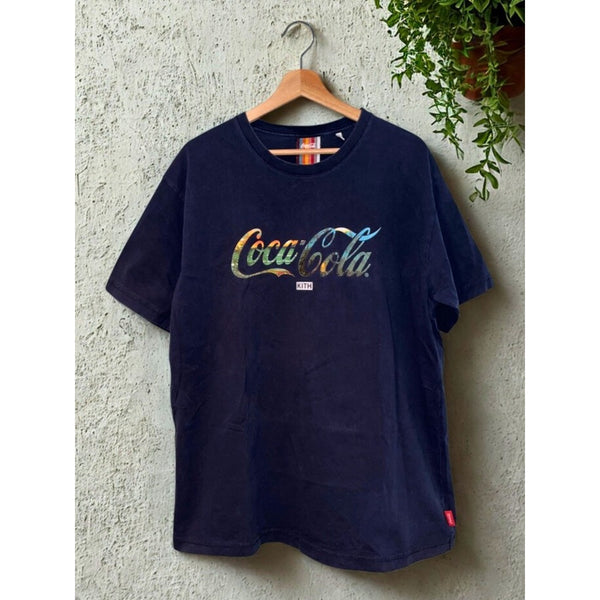Kith x Coca-Cola Navy Logo T-Shirt Men’s Large L Rare Collab Hole Flaw