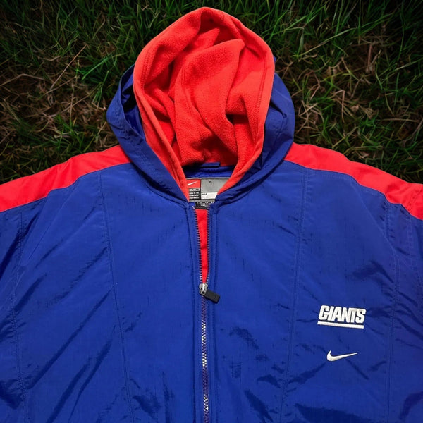 New York Giants Nike Team Vintage Hooded Puffer Jacket Blue Sz L NFL Made Korea