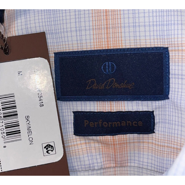 David Donahue Sky Melon Plaid Performance Sport Shirt Men's Medium NWT $165