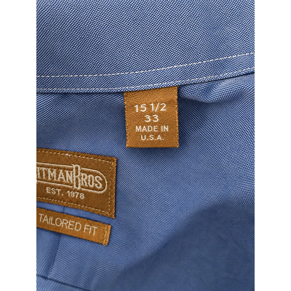 Gitman Bros Dress Shirt Men's 15.5 33 Blue Tailored Fit Cotton USA Made
