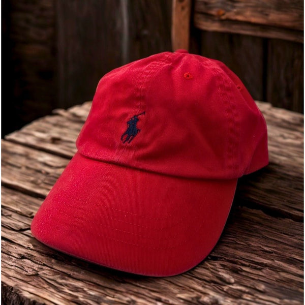 Polo Ralph Lauren Red Strapback Hat Black Pony Logo Adjustable Dad Cap Cotton