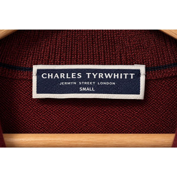 Charles Tyrwhitt Merino Wool 1/4 Zip Sweater Mens S Burgundy Extra Fine Pullover
