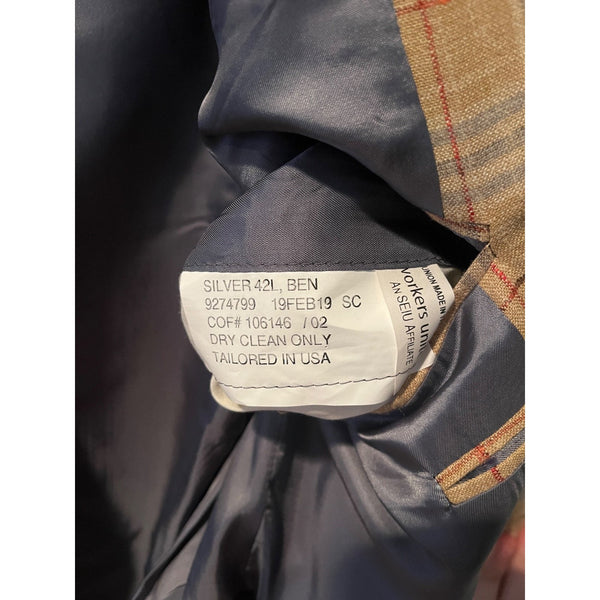 Ben Silver Holland & Sherry Silk Linen Wool Plaid Sport Coat 42L Made in USA