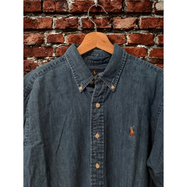 Polo Ralph Lauren Classic Fit Denim Button Down Shirt Mens L Blue Cotton Casual