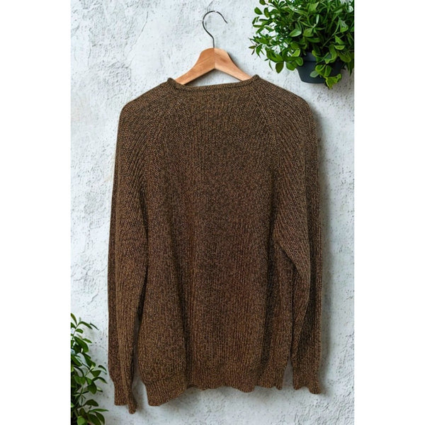 L.L. Bean Organic Cotton Fisherman Sweater XL Roll Neck Waffle Knit Brown