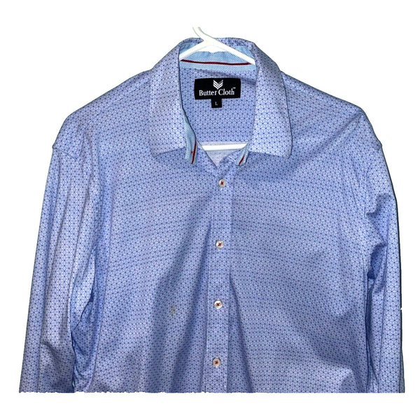 Butter Cloth Shirt Mens Large Blue Button Up Icy Cotton Stretch Performance