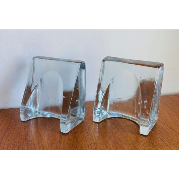 BLENKO by Wayne Husted Sculptural Wedge Bookends MCM Art Glass Glows