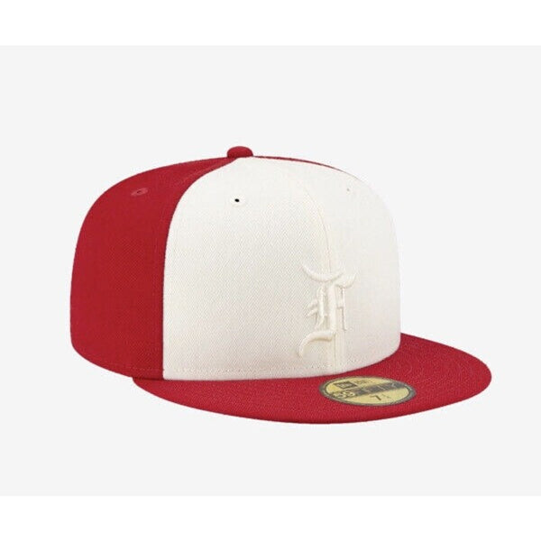 Fear Of God Essentials New Era 59FIFTY Hat Red White Fitted 7 1/8 NWT