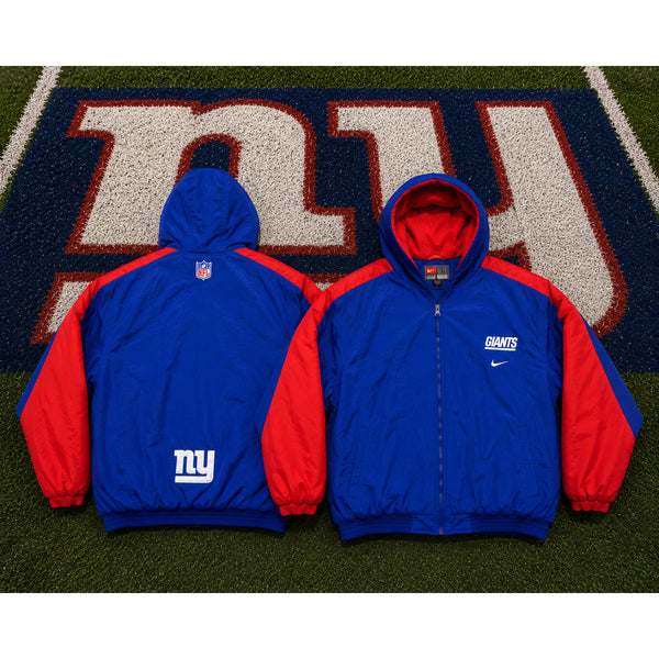 New York Giants Nike Team Vintage Hooded Puffer Jacket Blue Sz L NFL Made Korea