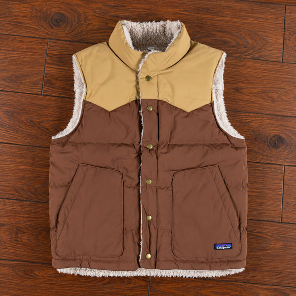 Patagonia Reversible Bivy Down Vest Men's XL Moose Brown Sherpa Fleece $229