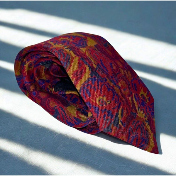 Fendi Roma Handmade Silk Tie Italy Red Blue Gold Abstract Luxury Designer Tie