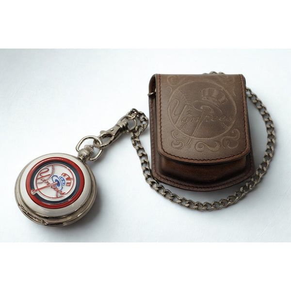 New York Yankees Danbury Mint Pocket Watch Chain Leather Belt Pouch MLB Rare