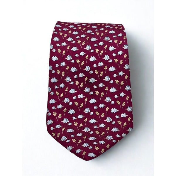 Salvatore Ferragamo Vintage Silk Tie Italy Floral Hand Made 100% Luxury Red