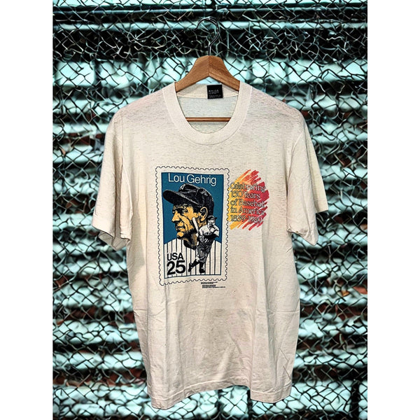 Lou Gehrig New York Yankees USPS Stamp Tee Screen Stars USA L Vintage 1989