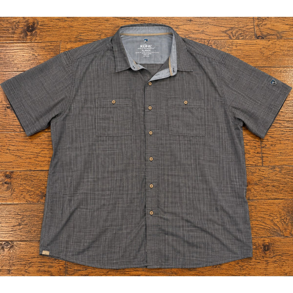 Kuhl Karib Stripe Shirt Men's XL Gray Short Sleeve Performance Button Up 7460